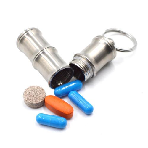 Bamboo Shape Titanium Waterproof Pill Container Keychain