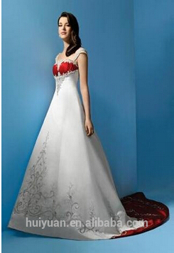 high quality scoop neck satin ball gown red wedding dresses