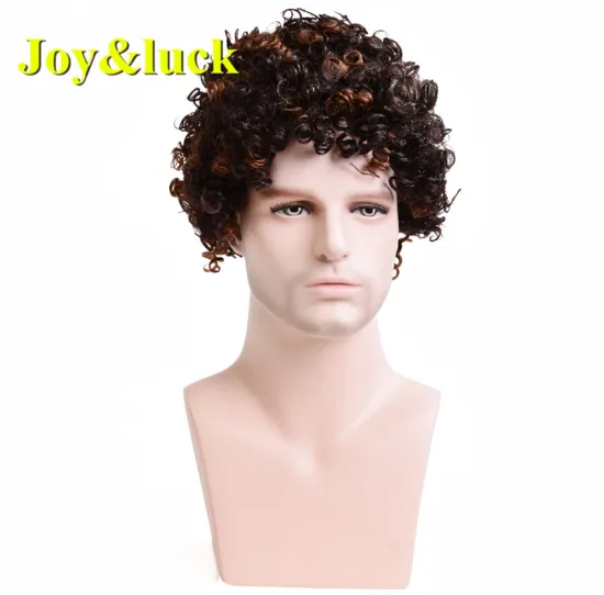 Wholesale Wigs for Men Brown Ombre Gold Color Male Daily or Party Hairstyle Short Natural Curly Men Wigs Synthetic Hair Wigs