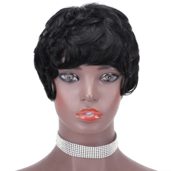 Wholesale Indian Brazilian Vrigin Remy hair Short ocean wave pixie cut Bob Wig For Black Women Curly Wave wavy Human Hair Wigs