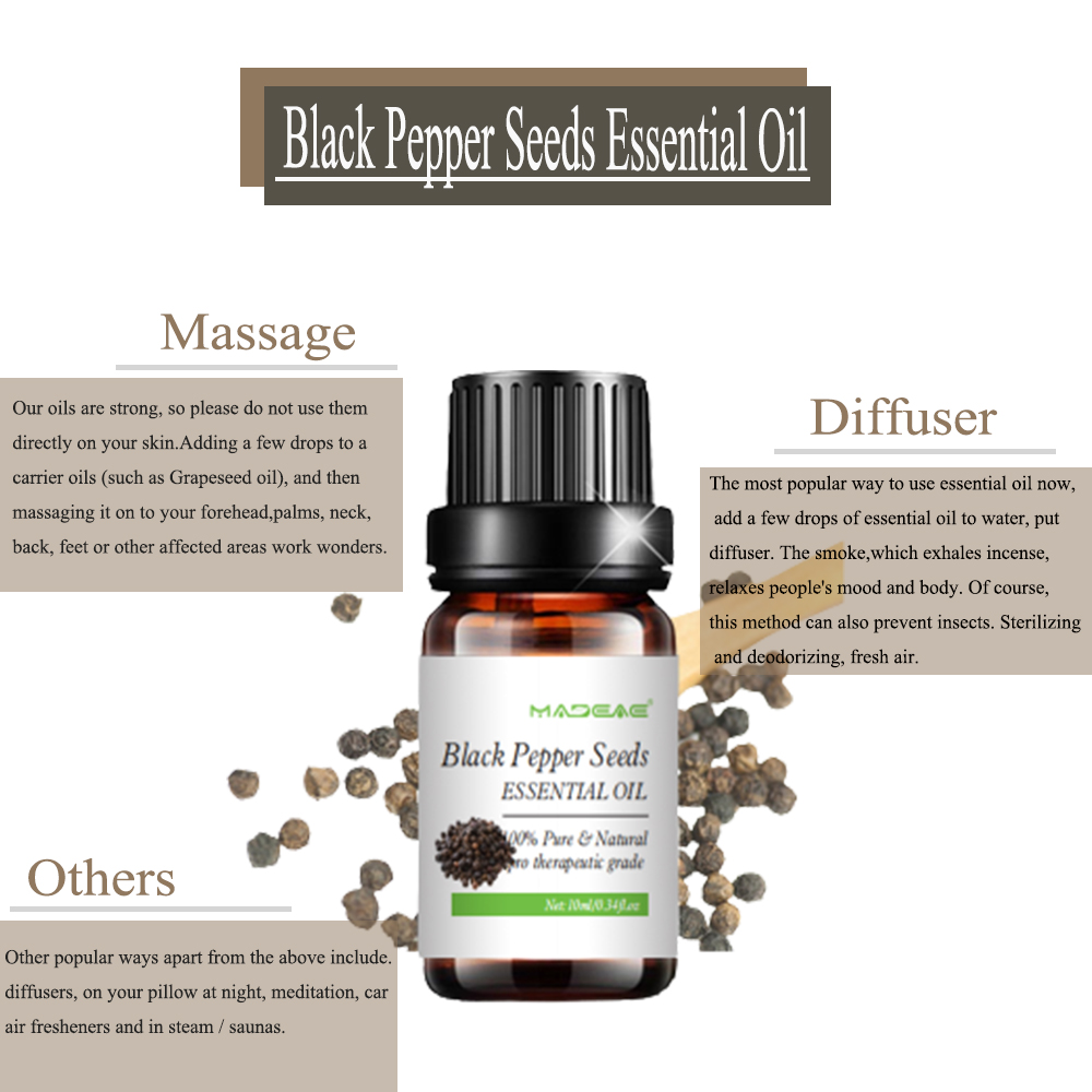 Óleo essencial solúvel em água de semente de pimenta preta para massagem