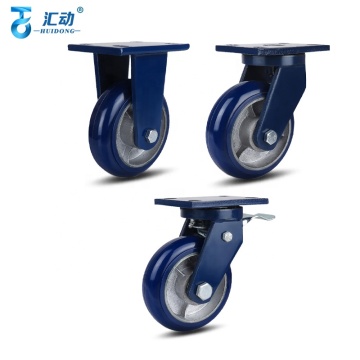 Industrial Universal Brake Caster Wheels: 4/5/6/8 Inch Blue Heavy Duty Polyurethane with Iron Core for Crane Equipment and Machine Moving