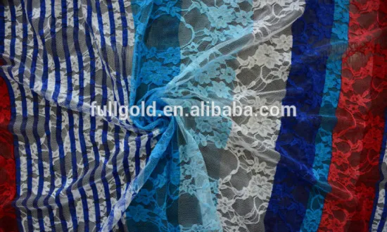 polyester stripe printing lace fabric