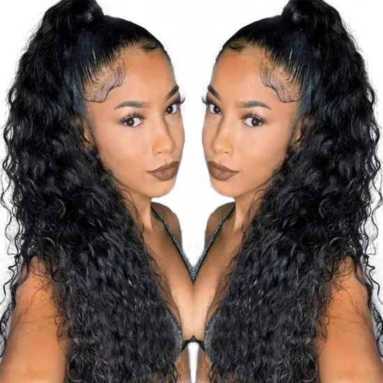 Aliballad Water Wave Drawstring Kinky Ponytail Human Hair Brazilian With Afro Clip In Extensions Pony Tail Natural Wavy Ponytail