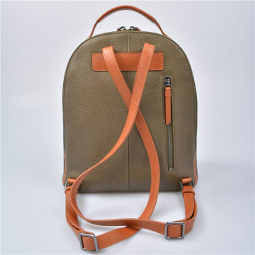 Leisure leather backpack school bag khaki color