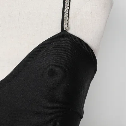 Sexy Backless Diamond Strap Deep V Club Dress
