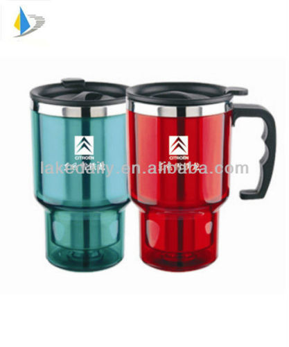 450ml colored double wall travel mug with handle