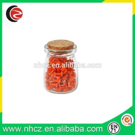 Orange Flat Pin in glass bottle with cork