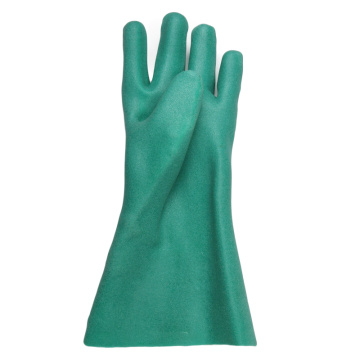 Guantes recubiertos de PVC verde Acabado de espuma Finning de algodón