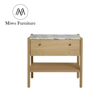 Solid Wood Nightstand with BULGARI Marble Top Drawer