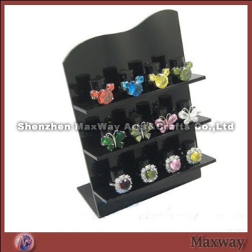 Exquisite black 3 layer L-shaped table acrylic ring/ finger ring display stand/holder/shelf