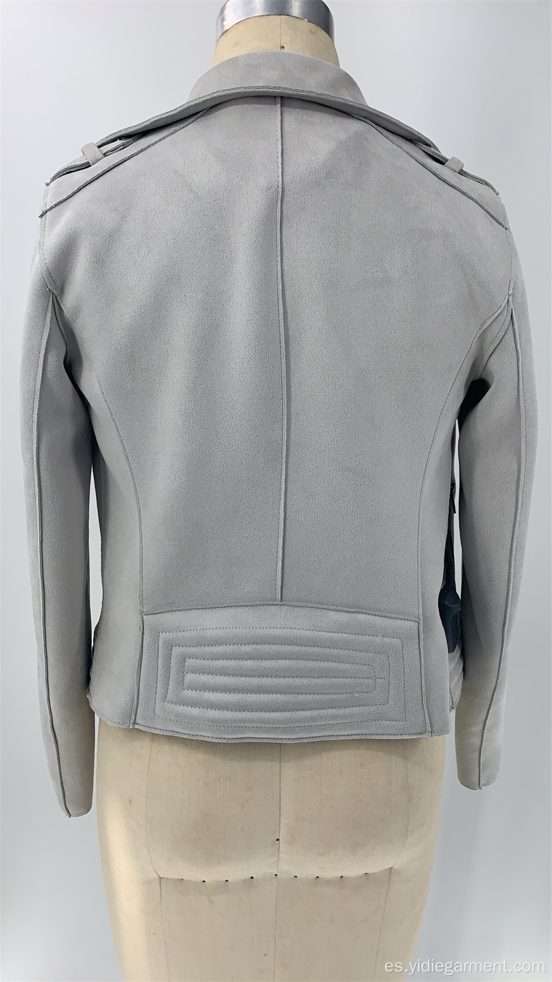 Chaqueta de gamuza sintética gris para mujer