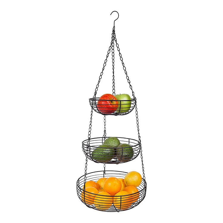 3-Tier Hanging Stainless Steel Metal Wire Fruit Basket