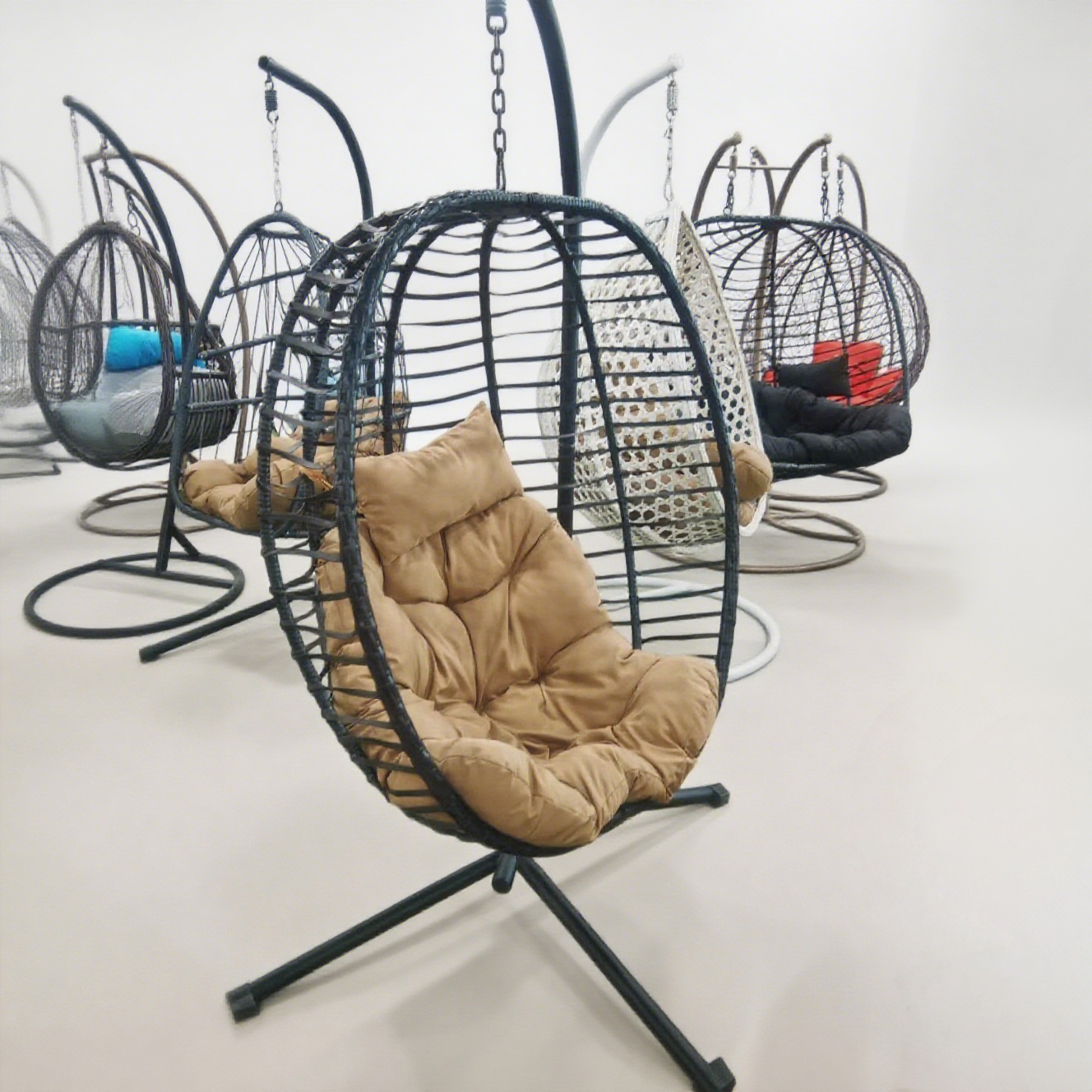 folding hanging chair with oval basket frame