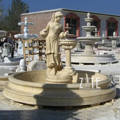 Lady Pouring Water Egypt Cream Marble Water Fountain Statues