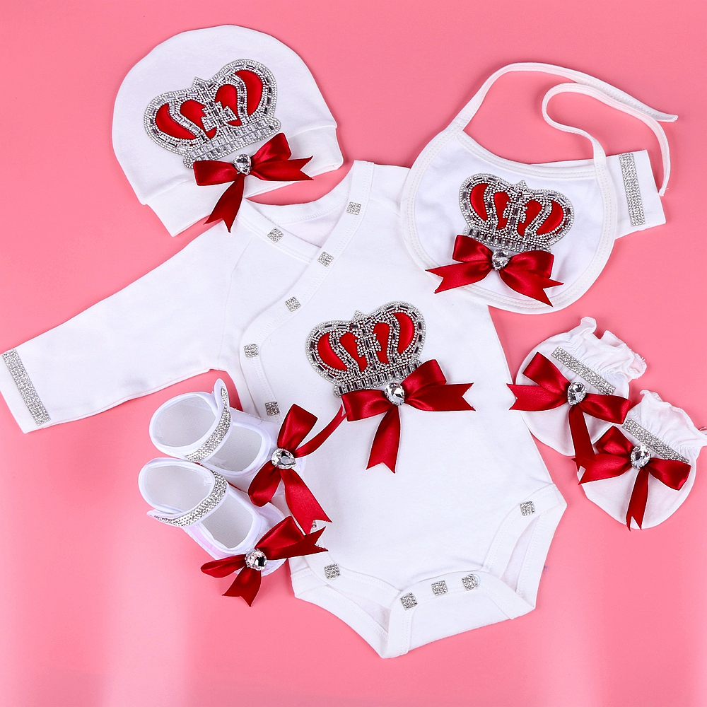 newborn baby clothing set baby's sets rhinestone crown 0-3 months Hat+Bodysuits+Gloves+Shoes 4 Parts boy girl jumpsuit clothing