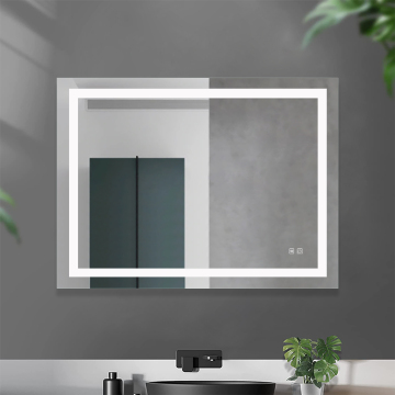 Smart Rectangular LED Wall Mirror with Light Color Change, Brightness Dimmer, and Anti-fog Functions for the Bathroom