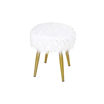 Modern Round White Faux Fur Vanity Foot Stool DF-16