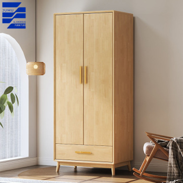Modern Solid Wood Two-Door Wardrobes with Drawers for Small Spaces