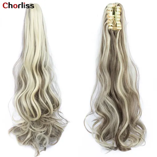 Wholesale Grey Curl Natural Wave Claw-Clip Drawstring Ponytail Extension Hairpiece Synthetic Hair Ponytails For Women Girl