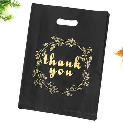 Custom Green Thank You Bags - Printed Single-Layer Plastic Shopping Bags for Clothing