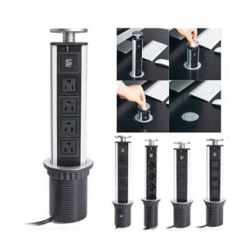 Retractable Outlet Manual Lift Tower Pop Up Universal Power USB Charger Socket