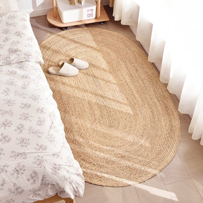 Oval Natural Fiber Water Hyacinth Braided Rug Carpet Floor Mats For Bedroom Bedside