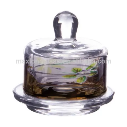 Clear Glass Butter plate with golden Decoration