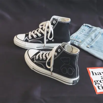 cute bear high-top canvas shoes