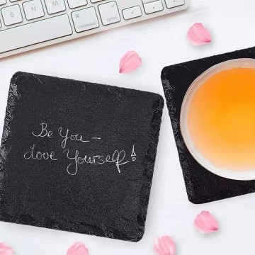 Black Slate Coasters - Bulk Square Stone Coasters - Rustic Handmade Bar Coasters