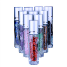 10pcs Parfume Essential Oil Bottle 10ml Natural Gemstone Roller Bottle Refillable Perfume Semiprecious Tube Crystal Storage Tool