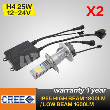 Pair High Power H4 25W CREE LED Head Light 1800lm High Beam or 1600lm Low Beam