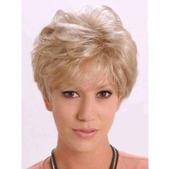 Wholesale heat resstant cheap natural short wave blonde fibre  Synthetic hair wigs for women