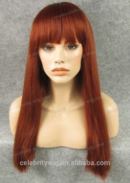 New Style Yaki Straight Texture Reddish Auburn Color Synthetic Lace Front Wigs for Cosplay Party Wigs