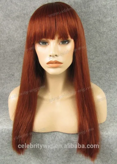 New Style Yaki Straight Texture Reddish Auburn Color Synthetic Lace Front Wigs for Cosplay Party Wigs