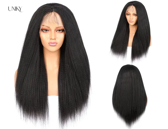 Uniky Wholesale Yaki Human Hair Wig 13*6 HD Lace Frontal Wig Unprocessed Original Brazilian Virgin Cuticle Aligned HD Lace Wig