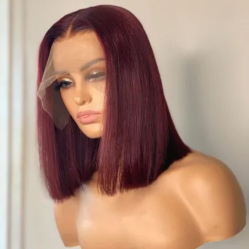 Burgundy Bob Straight Lace Frontal wig  Human Hair BOB Wigs, Brazilian Raw Virgin Cuticle Aligned Human Hair Colorful BOB Wig