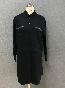 Women's Black Casual Shirt With Double Pockets
