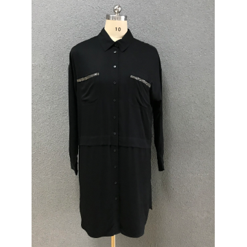 Women's Black Casual Shirt With Double Pockets