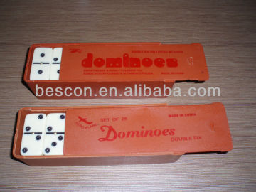 Double six domino in plastic box packing, Ivory domino with black dots can be with or without pins