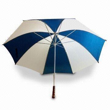 Golf Umbrella, Made of Polyester Fabric, with Wooden Handle, Chrome Shaft and FRP Frame