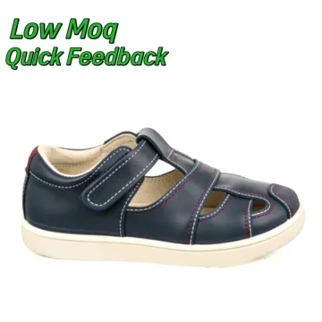 Navy Closed Toe Toddler Barefoot Sandals Kids Hook Loop Flexible Non Slip Leather Summer Walking Shoes