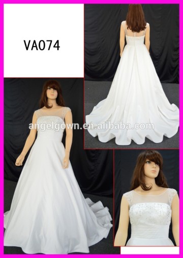 VA074 cap sleeves boat neckline organza fabric wedding dress