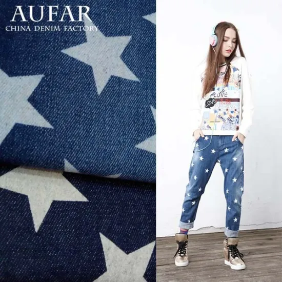 Fashion star pattern cotton printed denim fabric