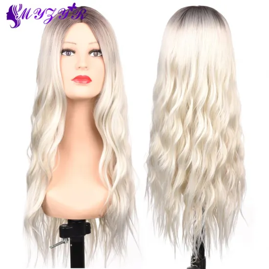 Long Water Wave Brown Blonde Ombre Synthetic Wigs Female Middle Part Heat Resistant Wigs for Women African American