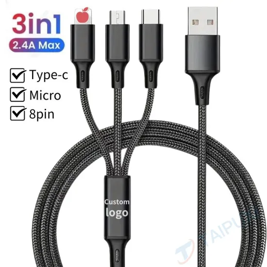 Taipuxi RTS Wholesale Nylon Braided USB Charger - 3-in-1 USB Charging Cable and Multi-Charging Mobile Charger