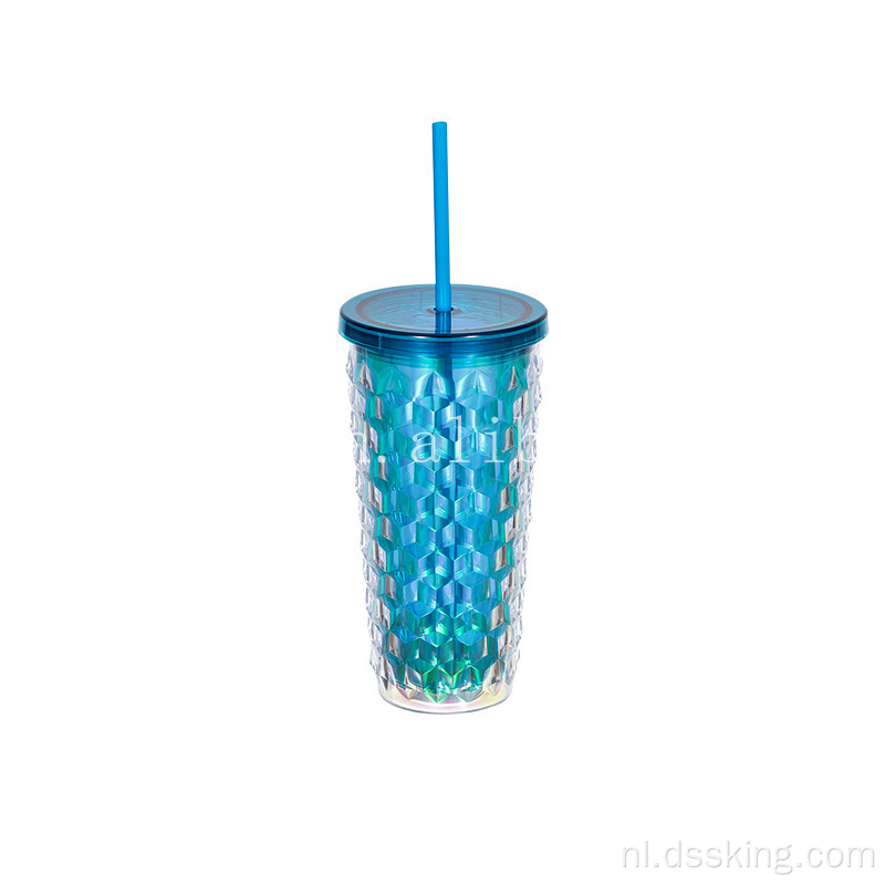 18 oz dubbele geglazuurde plastic beker diamant gesneden sippy cup maïs mok