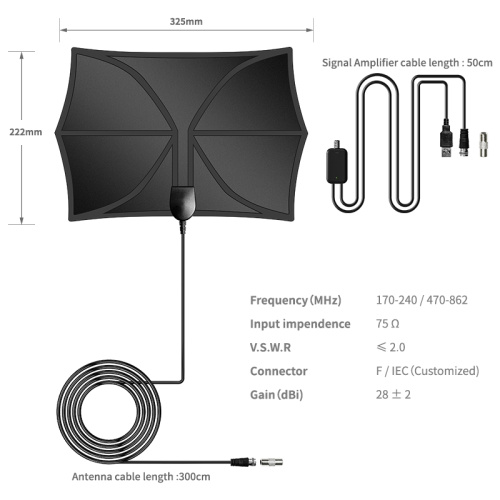 Binnenversterkte 60 mijl bereik tv -antenne