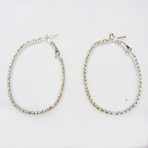 Anting-anting hoop logam sederhana fashion untuk wanita, oval berbentuk, 33 x 50mm diameter luar, sepuhan rhodium, harga grosir pabrik