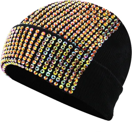 RW Unisex Shiny Bling Rhinestone Cuffed Beanie Hat